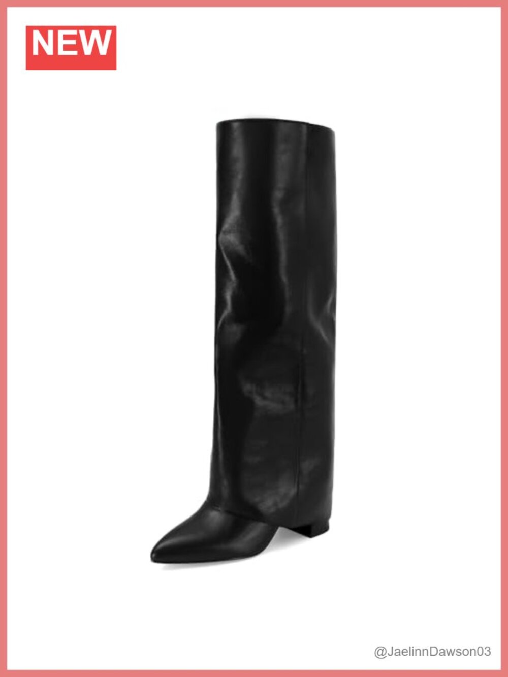 Faux Leather Knee High Chunky Heel Boots for Women Fold Over Pointed Toe